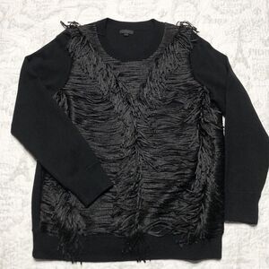 J.CREW Collection Fringe Wool Sweater Size Large Black B2219